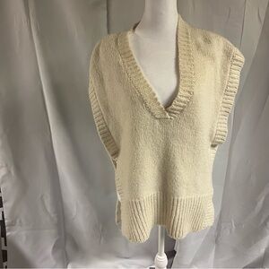 Life. Cream V-Neck Open-Sided Women's Sweater Wool/Cashmere/Blend One Size hi lo
